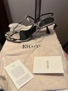 KHAITE Black & White Snake-Print Strappy Kitten Heels, 37